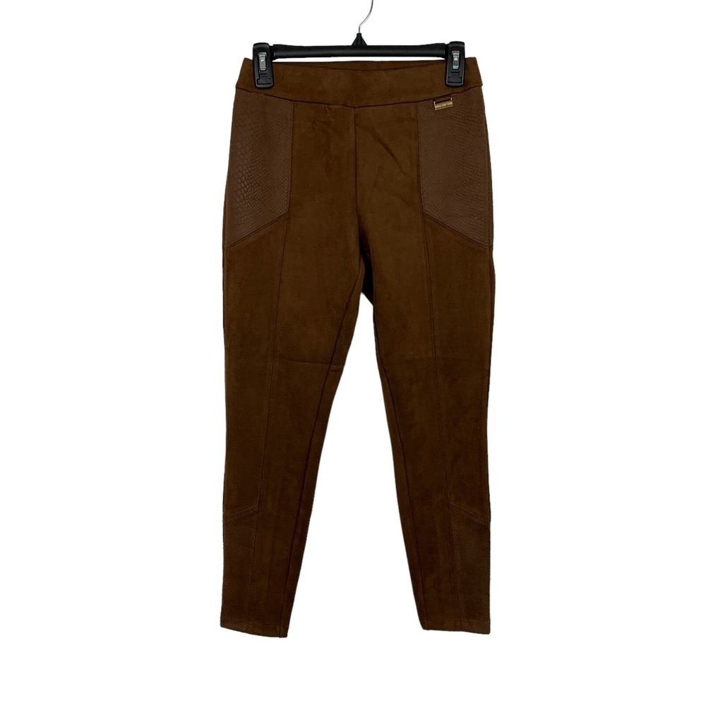 Marc New York Brown Faux Suede Moto Leggings Stretch Pull On Pants XS